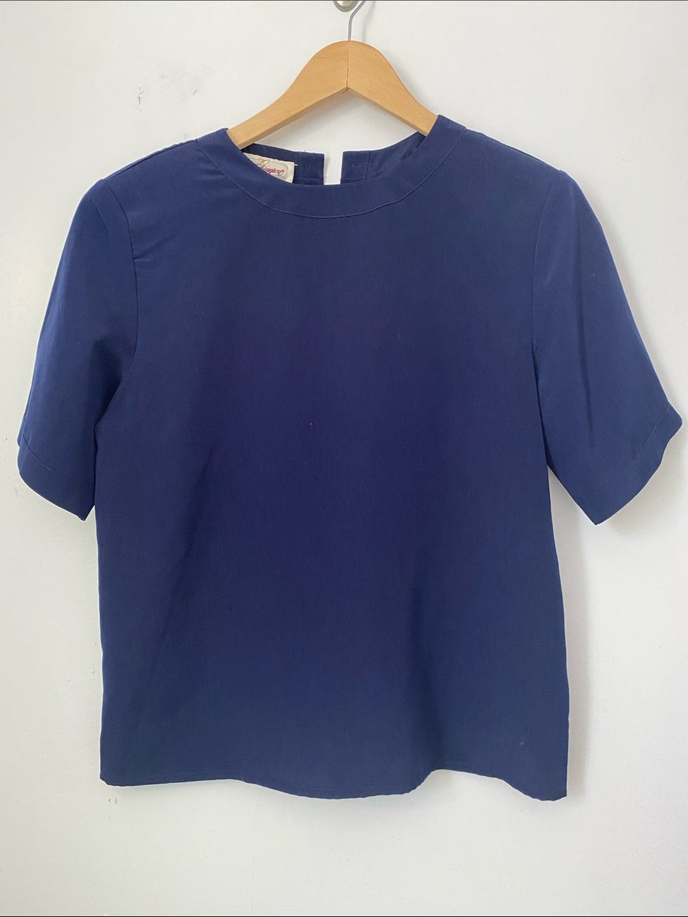Vintage Navy Short-Sleeve Crewneck Blouse